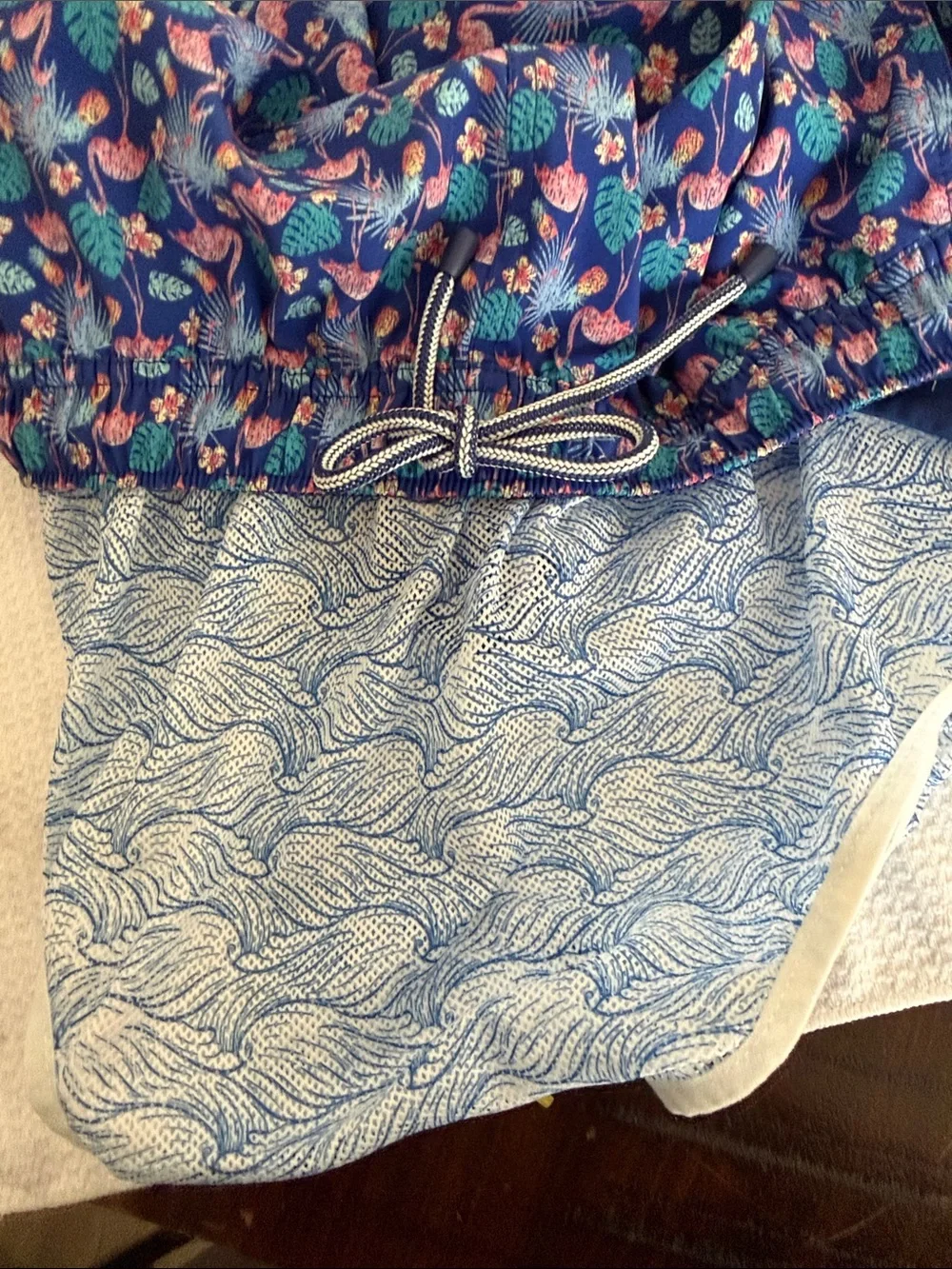 Peter Millar Navy Blue Flamingo & Leaf Hybrid Swim Shorts